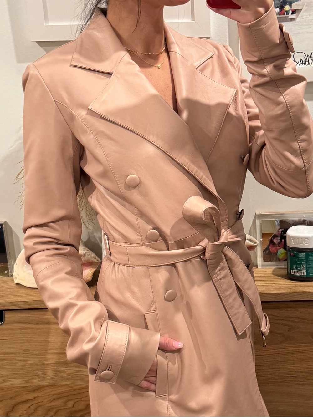Womens Beige Long Trench Coat with Belt